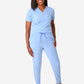 TiScrubs Ceil Blue Women's Stretch Perfect Jogger Pants and One-Pocket Tuckable Top Front View Full Body