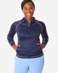Women's Mesh Scrub Jacket Zipped Navy Blue Front View Jacket Only