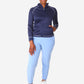 Women's Mesh Scrub Jacket Navy Blue Front View Full Body Plus Ceil Blue Stretch Scrubs