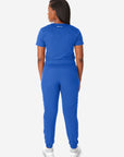 TiScrubs Royal Blue Women's Stretch Perfect Jogger Pants and One-Pocket Tuckable Top Front Back Full Body