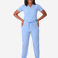 TiScrubs Ceil Blue Women's Stretch 9-Pocket Pants and One-Pocket Tuckable Top Front View Full Body