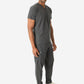 Men's Double Pocket Scrub Top Untucked Charcoal Gray Full Body Side View with 9-Pocket Pants