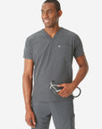 TiScrubs Men's Charcoal Gray Double-Pocket Top Only Untucked Front
