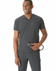 Men's Double Pocket Scrub Top Charcoal Gray Top Only Front View