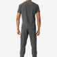 Men's Double Pocket Scrub Top Untucked Charcoal Gray Full Body Back View with 9-Pocket Pants
