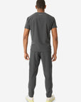 Men's Double Pocket Scrub Top Untucked Charcoal Gray Full Body Back View with 9-Pocket Pants