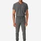 TiScrubs Stretch Men's Charcoal Gray Scrub Jogger Pants and Double-Pocket Top Tucked Full Body Front