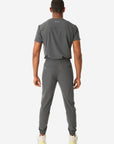 TiScrubs Stretch Charcoal Gray Men's Jogger Scrub Pants and Double Pocket Top Tucked Full Body Back