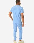 TiScrubs Men's Ceil Blue Double-Pocket Scrub Top Untucked and Joggers Full Body Back