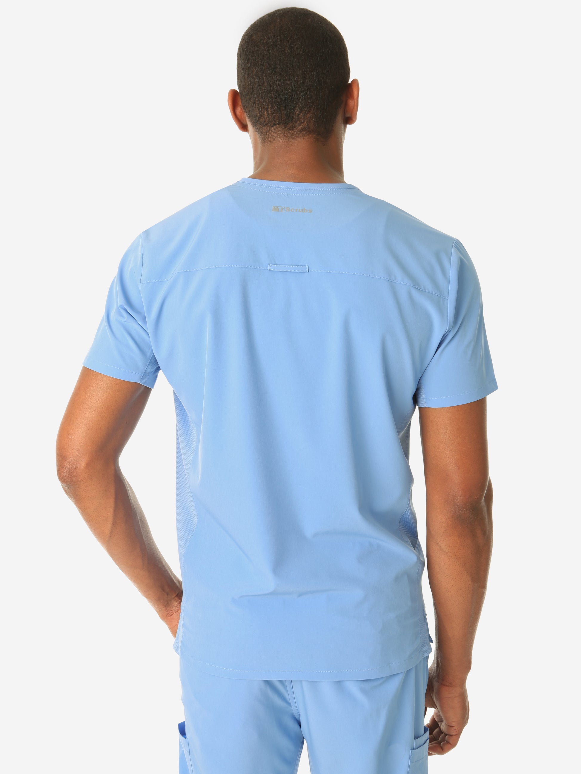 TiScrubs Men's Ceil Blue Double-Pocket Top Only Untucked Back