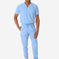 TiScrubs Stretch Men's Ceil Blue Jogger Scrub and Double-Pocket Top Tucked Full Body Front