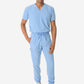 TiScrubs Men's Ceil Blue Double-Pocket Scrub Top Tucked and Joggers Full Body Front