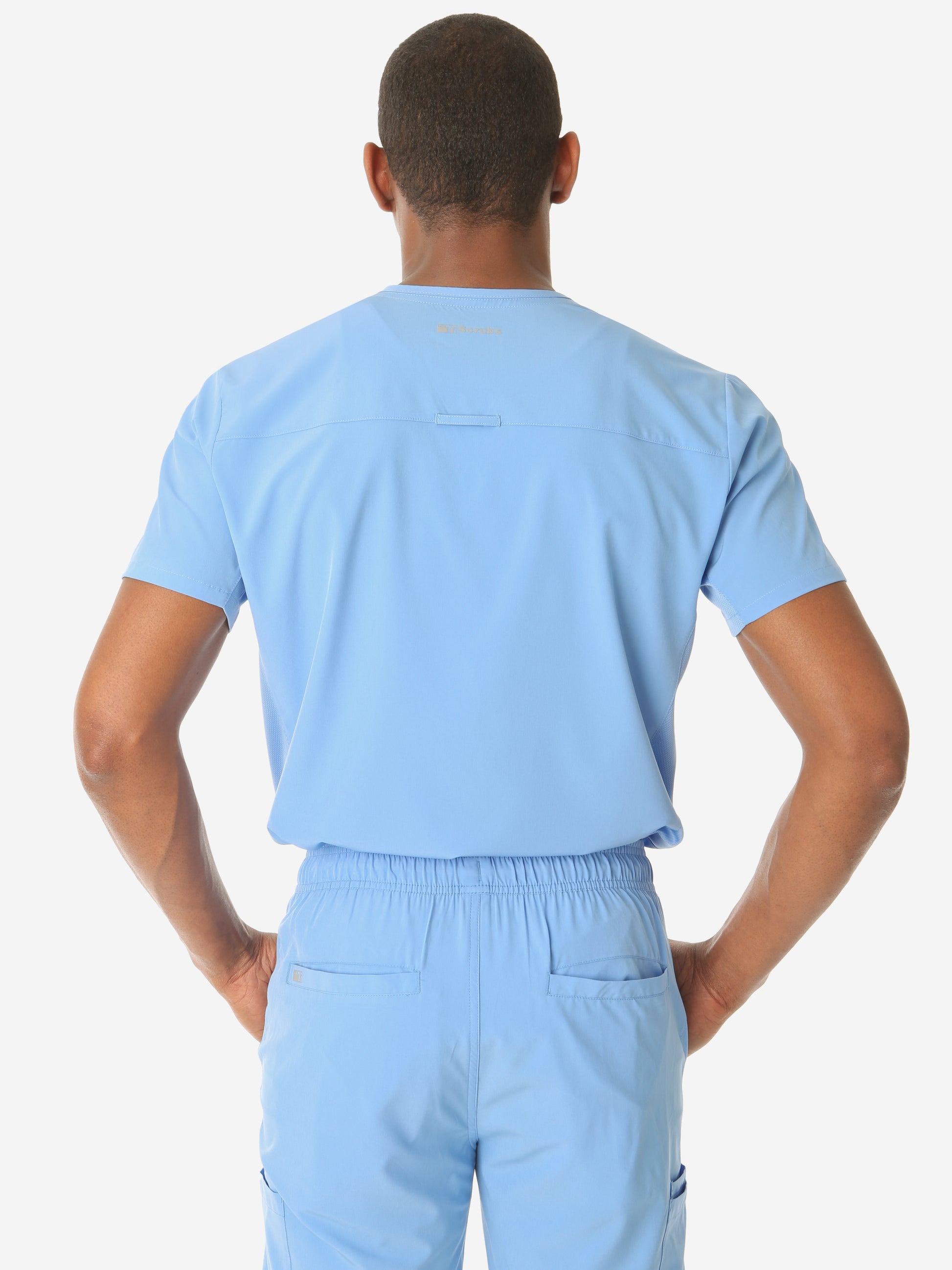 TiScrubs Men's Ceil Blue Double-Pocket Top Only Tucked Back
