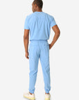 TiScrubs Men's Stretch Ceil Blue Jogger Scrub and Double-Pocket Top Tucked Full Body Back