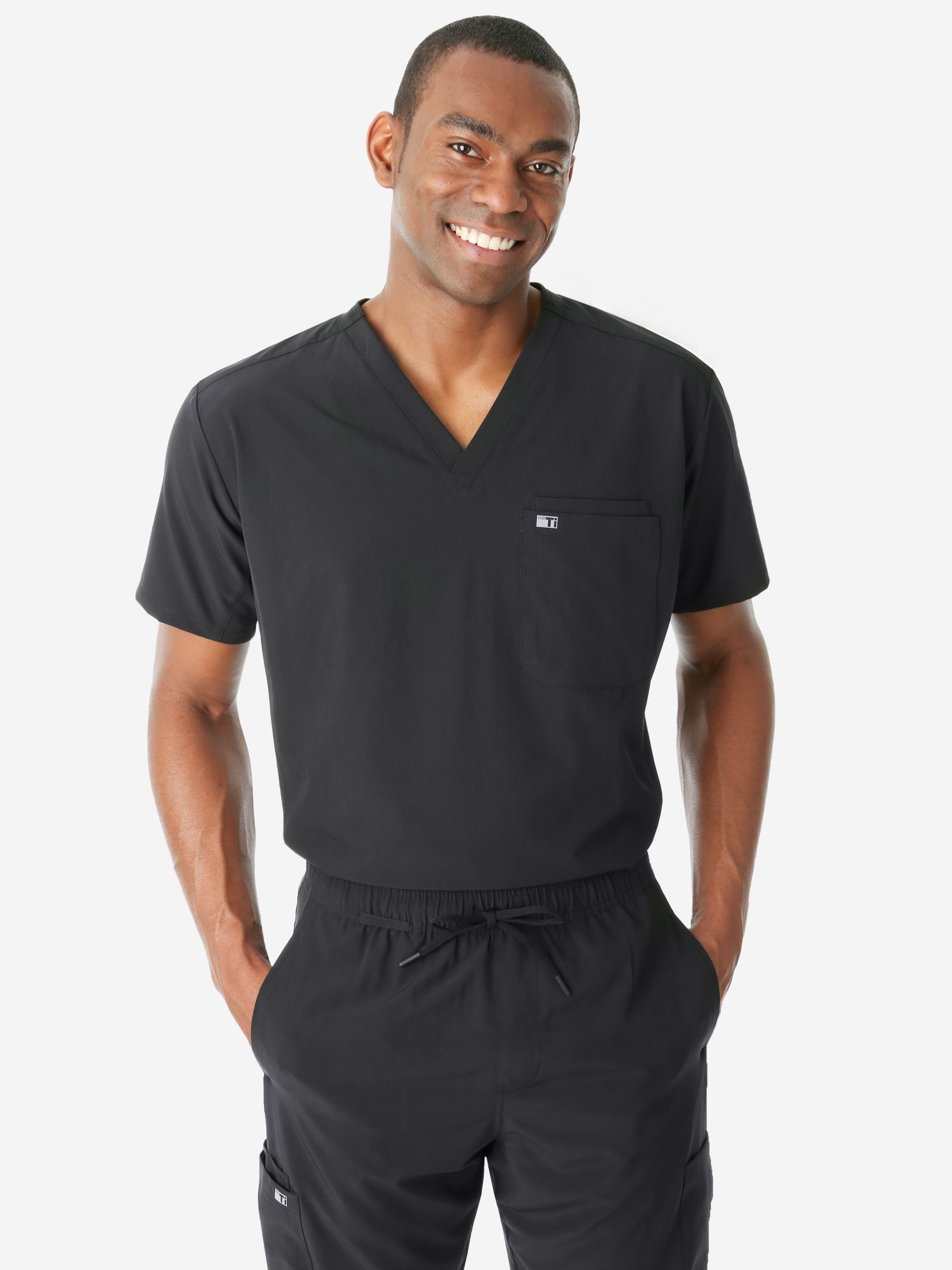 TiScrubs Men&#39;s Real Black Double-Pocket Top Only Tucked Front