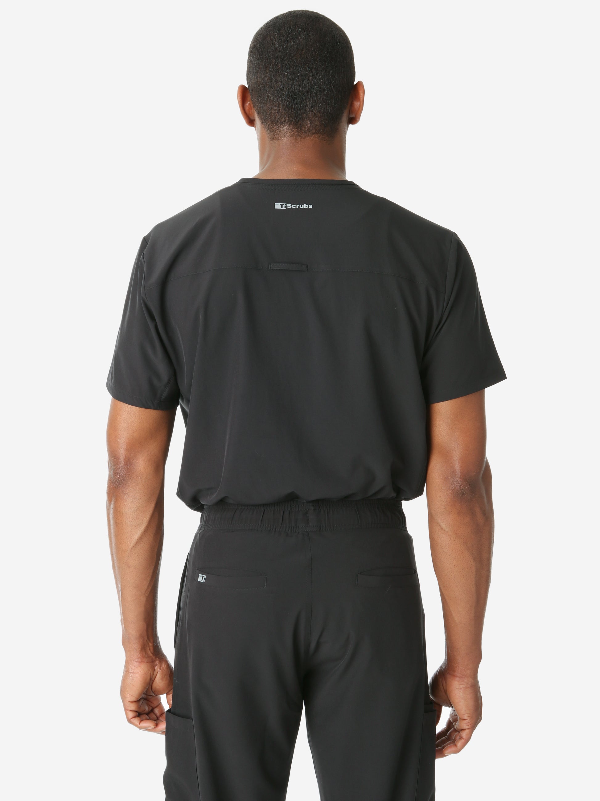TiScrubs Men's Real Black Double-Pocket Top Only Tucked Back
