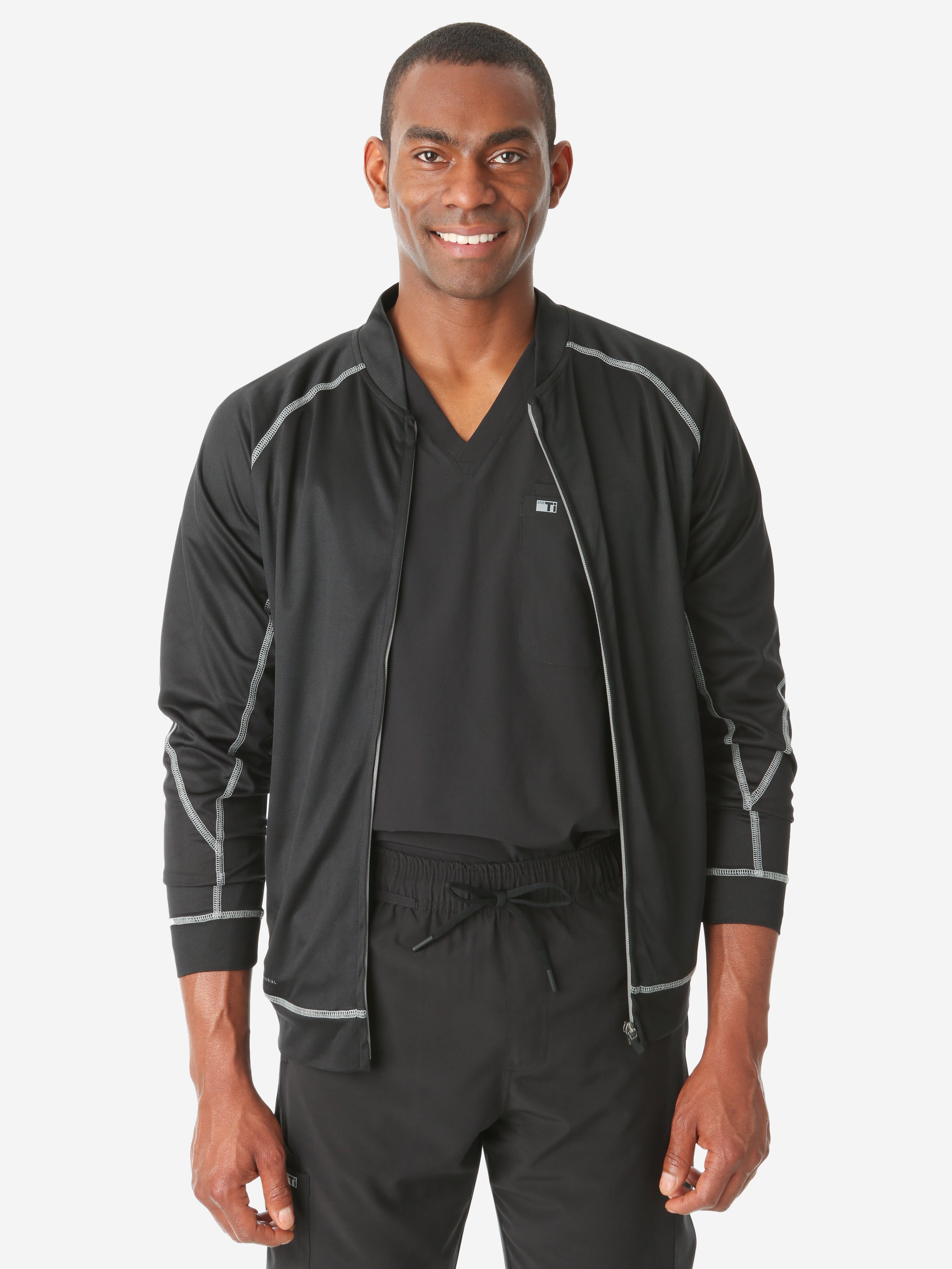 TiScrubs Real Black Men&#39;s Mesh Scrub Jacket Only Front