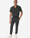 TiScrubs Men's Real Black Double-Pocket Top Tucked and Joggers Full Body Front