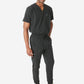 TiScrubs Stretch Real Black Jogger Scrub Pants and Double Pocket Top Tucked Full Body Front