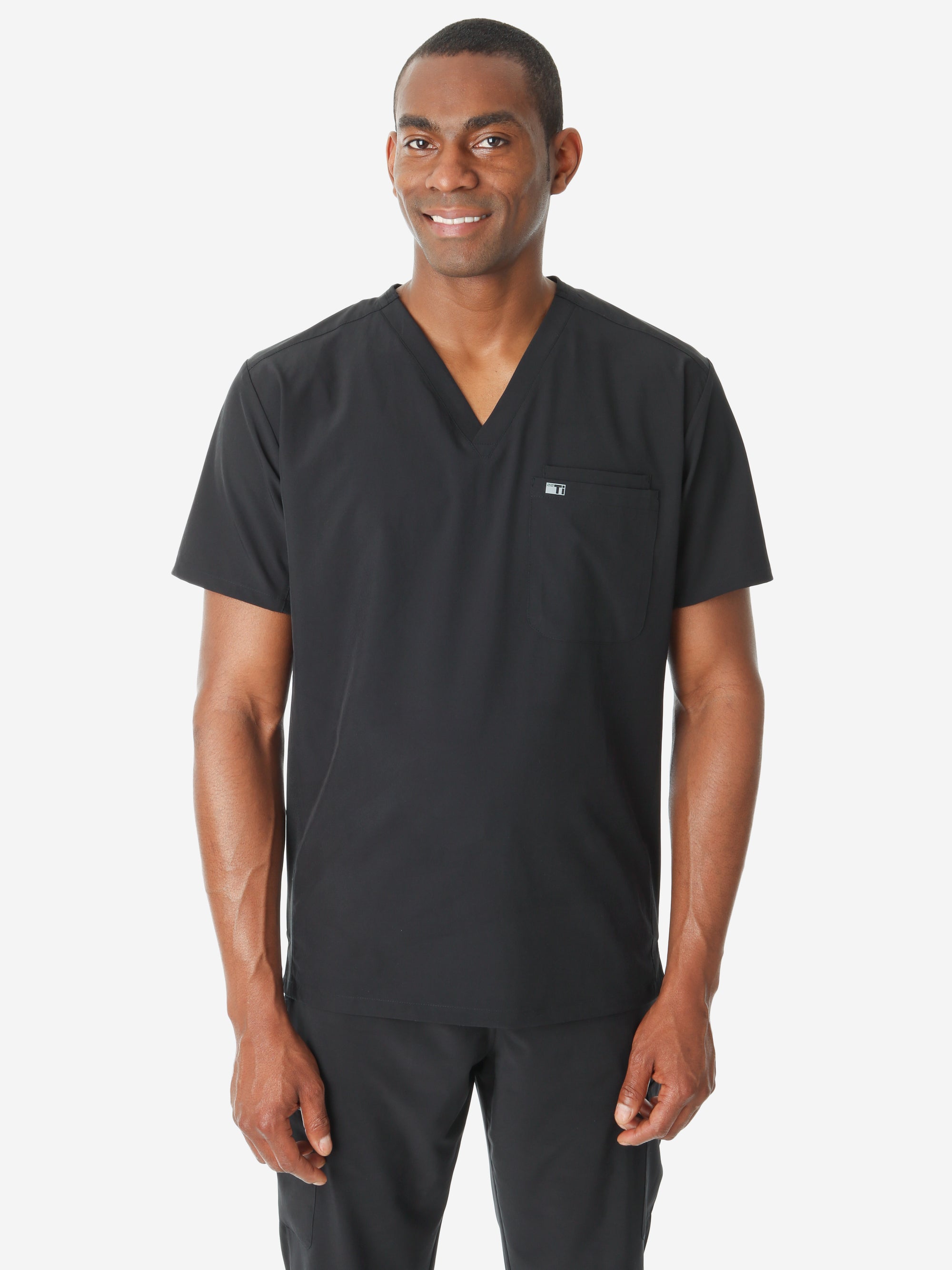 TiScrubs Men&#39;s Real Black Double-Pocket Top Only Untucked Front