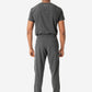 Men's Double-Pocket Scrub Top Charcoal Gray Tucked with 9-Pocket Scrub Pants Back View