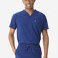 Men's Double-Pocket Scrub Top Navy Blue Tucked Front View