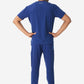 Men's Double-Pocket Scrub Top Navy Blue Untucked Back View with 9-Pocket Pants