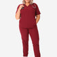 TiScrubs Women's Bold Burgundy Stash-Pocket Scrub Top + 9-Pocket Pants Full Body Front