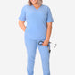 TiScrubs Women's Ceil Blue Stash-Pocket Scrub Top + 9-Pocket Pants Full Body Front