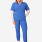 TiScrubs Women's White Long-Sleeve Mesh Underscrub Under Royal Blue Stash-Pocket Top 9-Pocket Pants Full Body Front