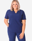 TiScrubs Women's Navy Blue Stash-Pocket Scrub Top Only Front