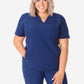 Women's Navy Blue Stash-Pocket Scrub Top Front View