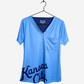 Women's Charlie Hustle Kansas City Script Scrub Top Light Blue and Navy Front View