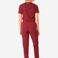 TiScrubs Bold Burgundy Women's Stretch 9-Pocket Pants and One-Pocket Tuckable Top Back View Full Body