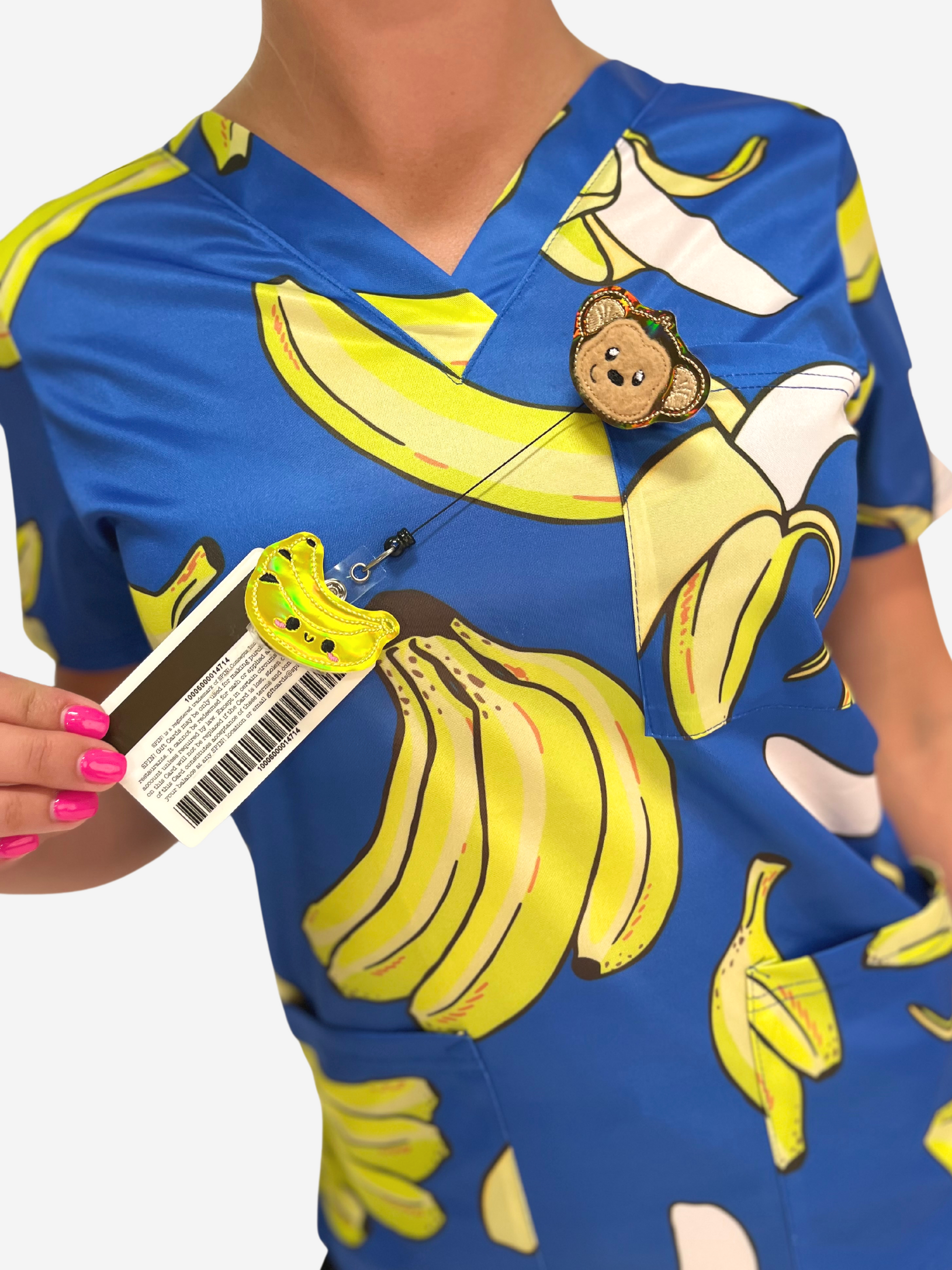 Gone Bananas Women's Scrub Top with Badge Reel