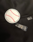 Badge Reel Accessory Baseball on Black Pants