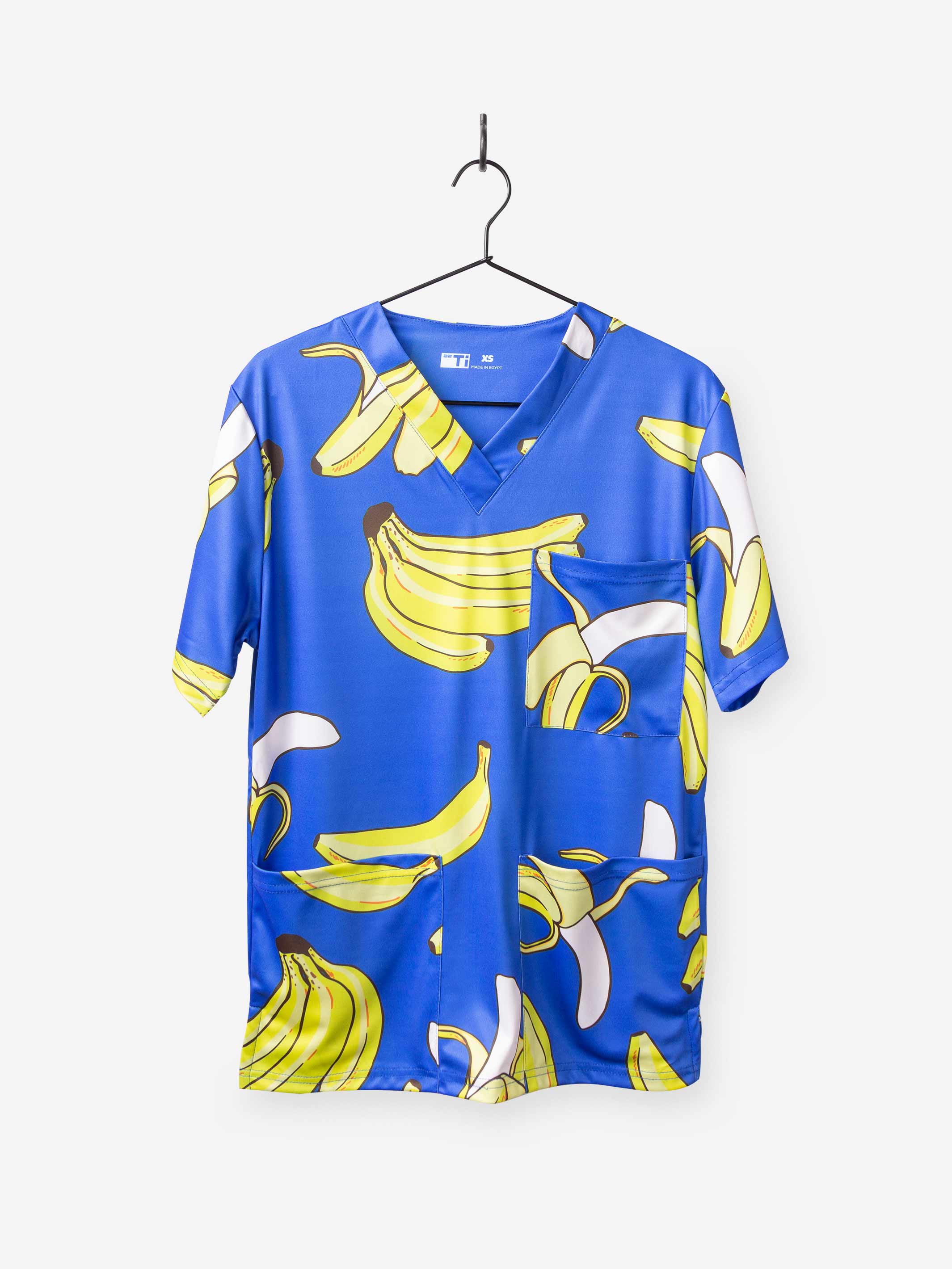 Men&#39;s Banana Print Scrub Top with 3 pockets