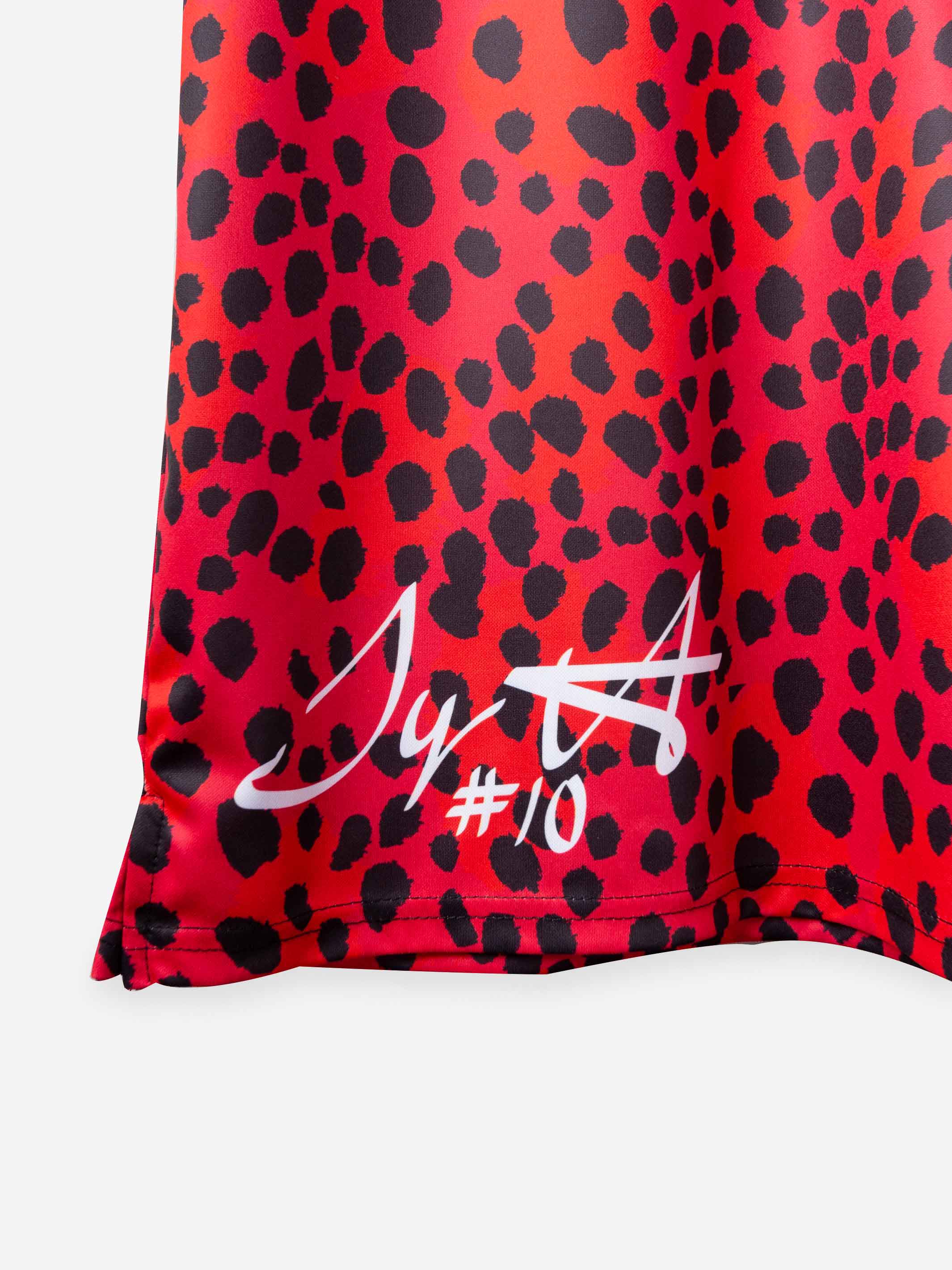 Men&#39;s NFLPA Tyreek Hill Print Scrub Top with Cheetah Pattern in Red 