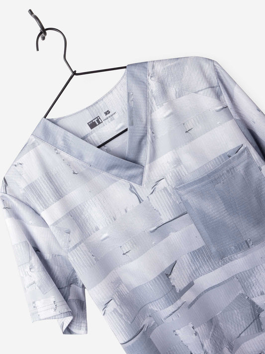 Funny Duct Tape Print Scrub Top For Men  chest pocket