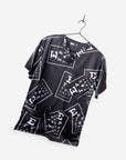 ophthalmology print scrub top black with white eye charts stretch fabric