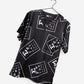 ophthalmology print scrub top black with white eye charts detail