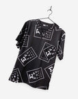 ophthalmology print scrub top black with white eye charts detail