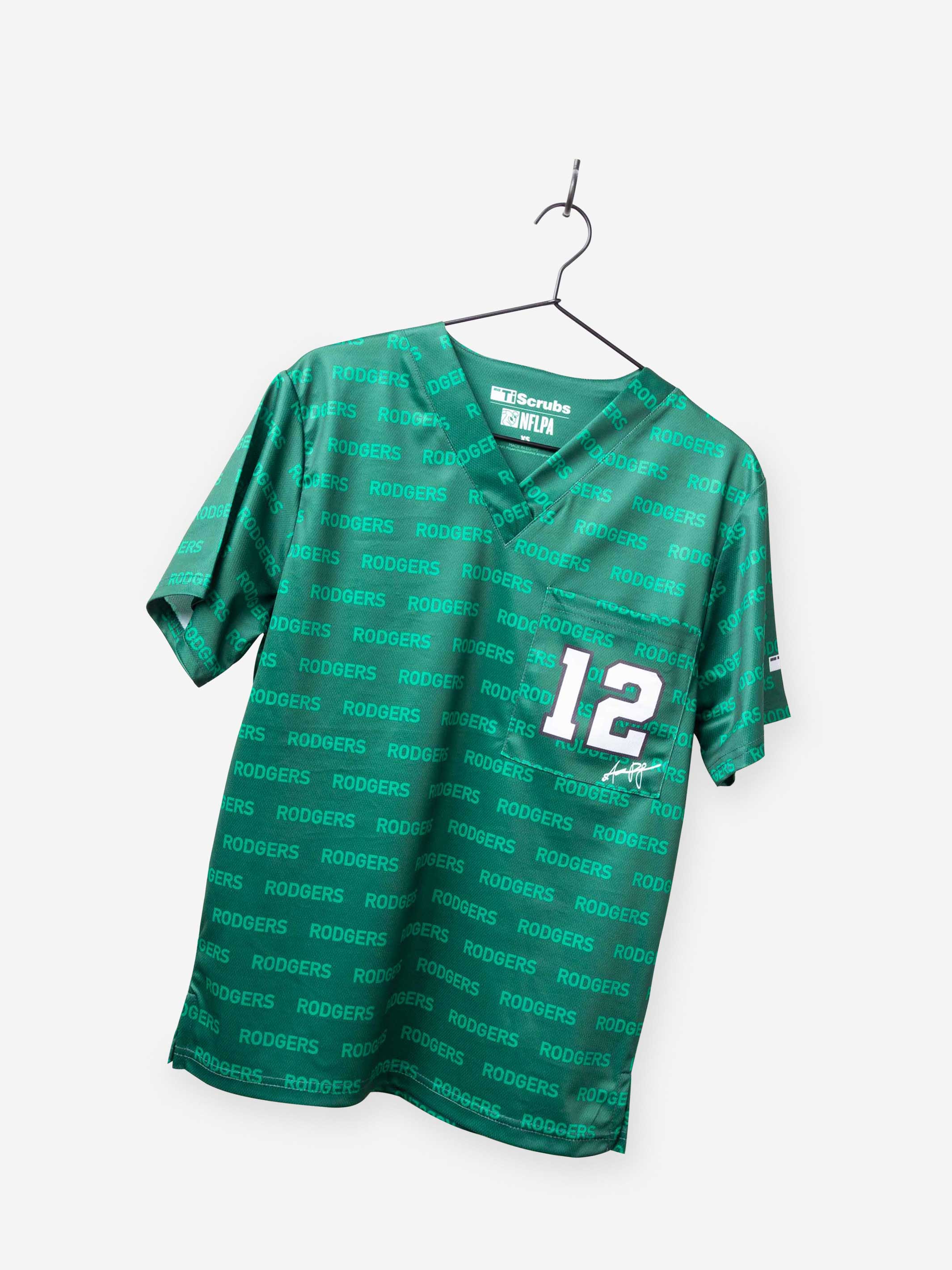 Men&#39;s Aaron Rodgers Jersey Scrub Top in Green for football fans