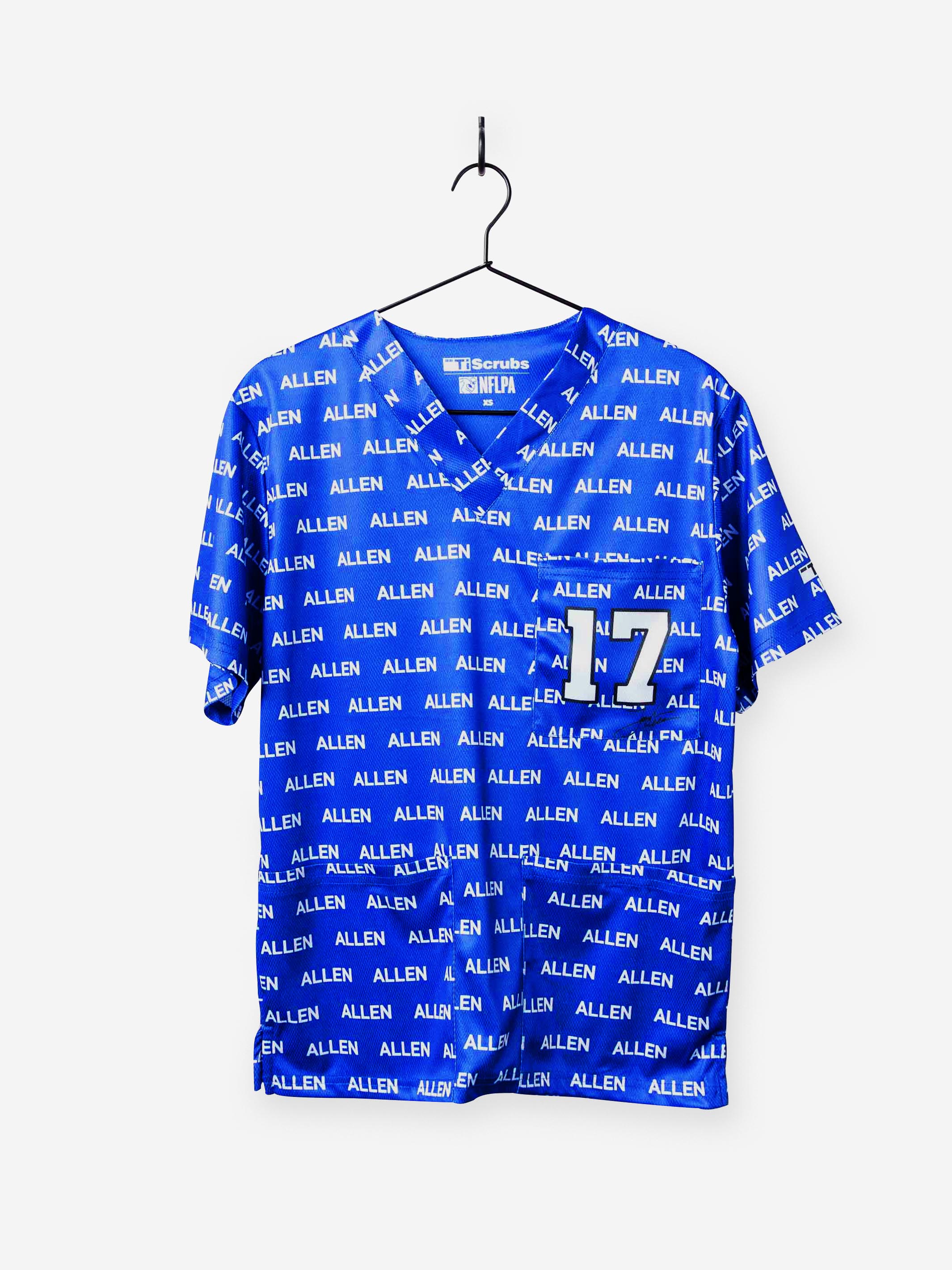 Men's NFL Josh Allen Jersey print scrub top in royal blue