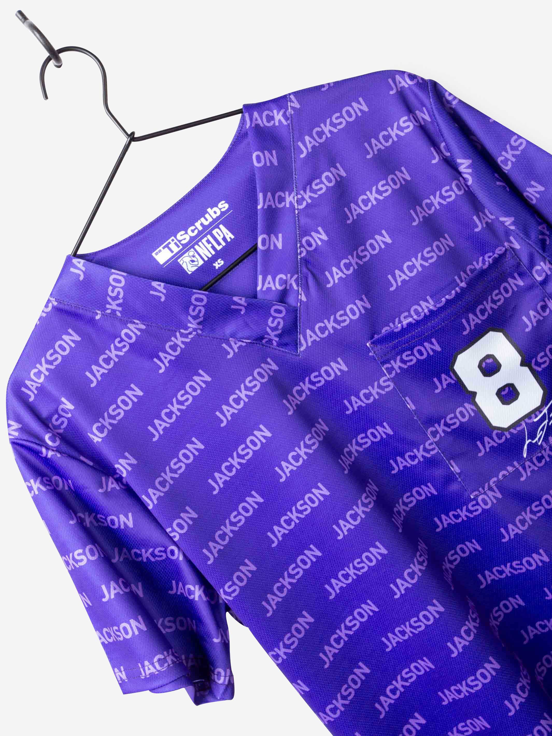 Men&#39;s Lamar Jackson Scrub Top for football fans in purple