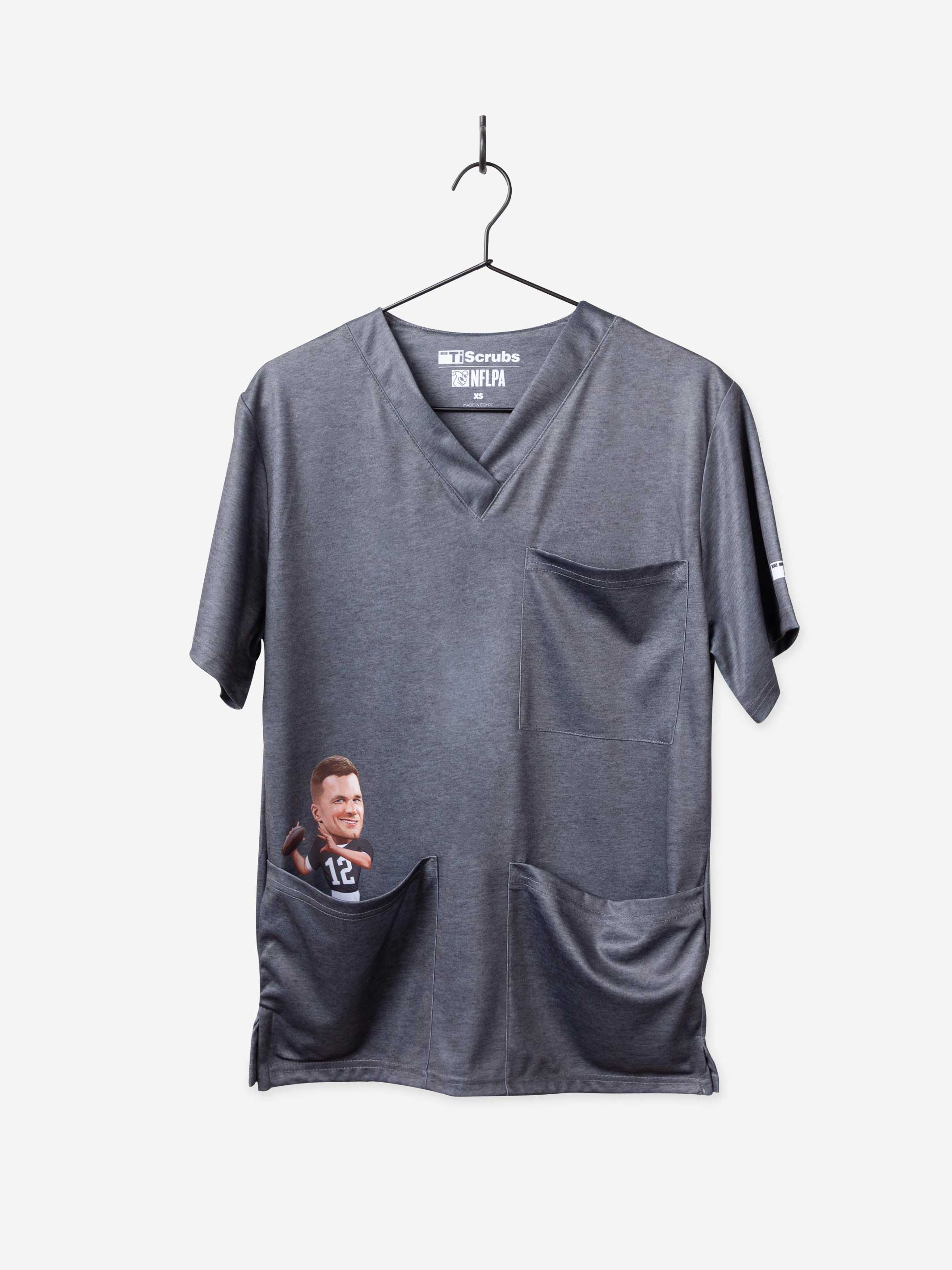 Men's NFLPA Tom Brady Scrub Top in dark gray with 3 pockets