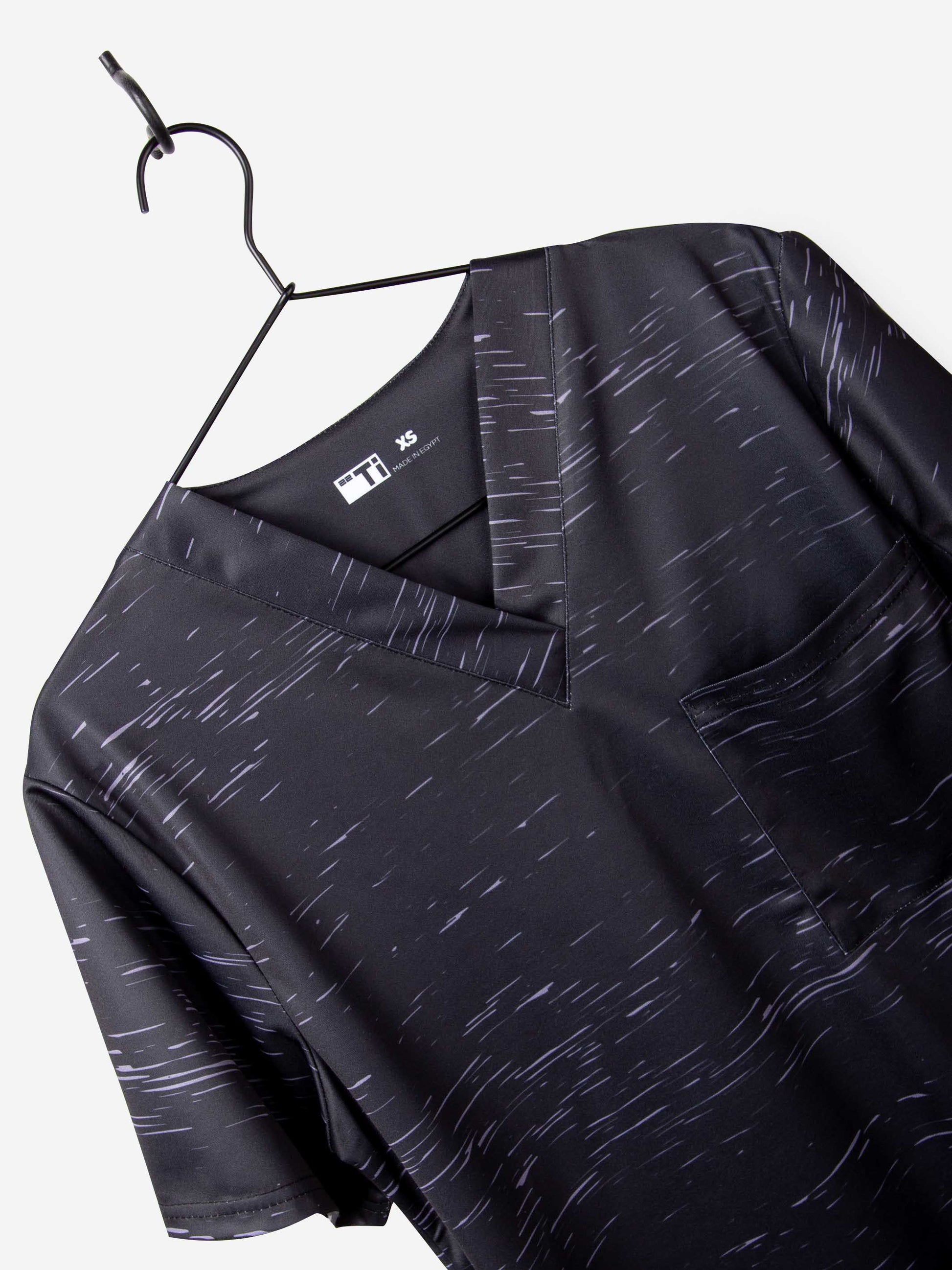 Men's Cool Print Scrub Top with Athletic Stripes and Static in Black