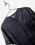 Men's Cool Print Scrub Top with Athletic Stripes and Static in Black
