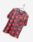 Men's Charlie Hustle Print Scrub Top with KC Heart All Over Pattern in Red and Gold and heather gray performance fabric