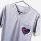 Men's Charlie Hustle KC Heart Scrub Top in Red and Navy with chest pocket heather gray
